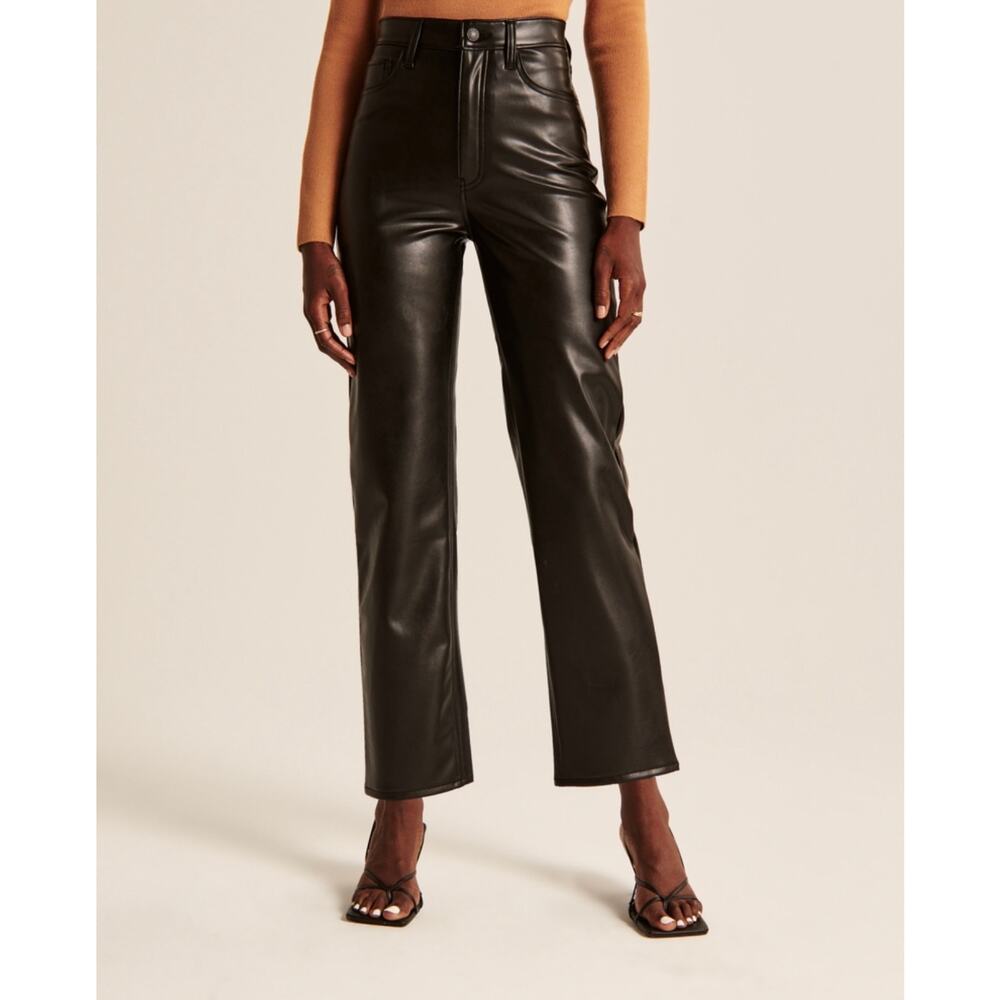 Abercrombie & Fitch Ankle Straight Vegan Leather Pants in Black